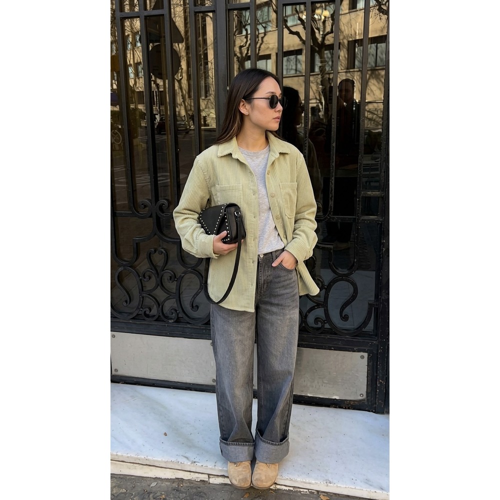 Velvet Heart Womens L Corduroy Shacket Button Up Pale Green Preppy